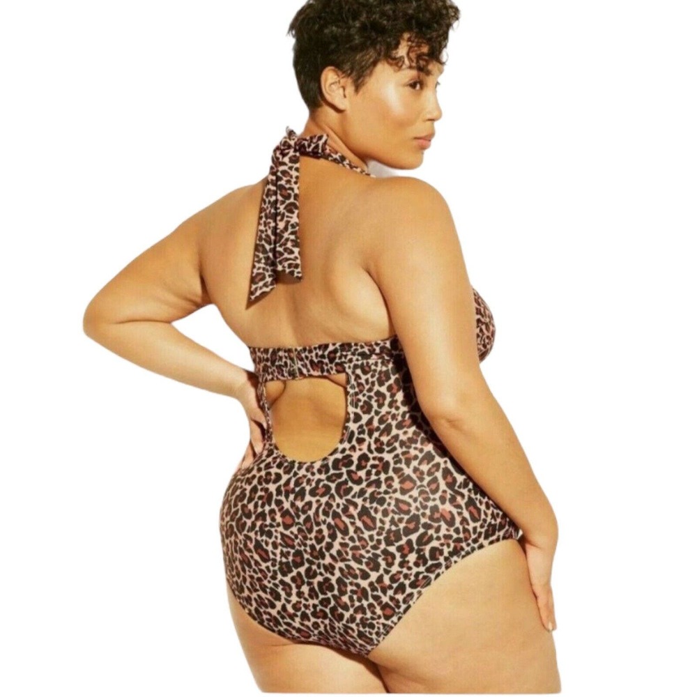 Kona Sol Swim Women Size 18W Brown Animal Print one piece swimsuit Bathing